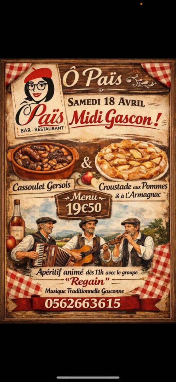 18 AVRIL 2026 – APÉRITIF MUSICAL – RESTAURANT Ô PAÏS – LA SAUVETAT – 11H